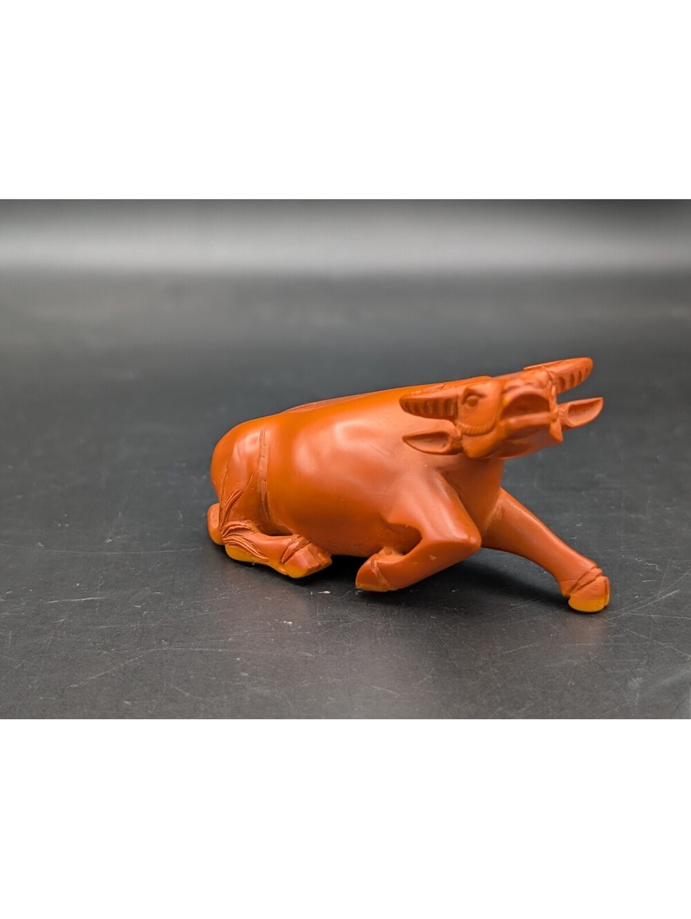 Bakelite Catalin Carved Asian Water Buffalo Statue Figurine Butterscotch Orange